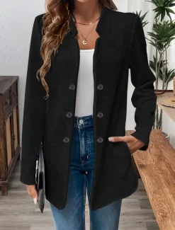 Discount Women's Blazer Comfortable Breathable Buttons Casual Plain Office Street Casual Daily Wear Single Breasted Regular Stand Collar Regular Fit Long Sleeve Outerwear Black White Pink Summer Fall Women Blazers & Suits