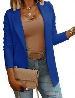 Discount Women's Blazer Comfortable Breathable Slim Fit Casual Plain Office Street Casual Daily Wear Open Front Regular Turndown Slim Long Sleeve Outerwear Black White Blue Fall Women Blazers & Suits