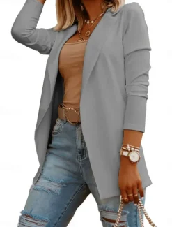 Discount Women's Blazer Comfortable Breathable Slim Fit Casual Plain Office Street Casual Daily Wear Open Front Regular Turndown Slim Long Sleeve Outerwear Black White Blue Fall Women Blazers & Suits