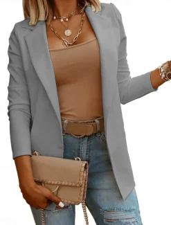 Discount Women's Blazer Comfortable Breathable Slim Fit Casual Plain Office Street Casual Daily Wear Open Front Regular Turndown Slim Long Sleeve Outerwear Black White Blue Fall Women Blazers & Suits