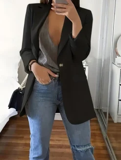 Best Women's Blazer Comfortable Breathable Pocket Fashion Casual Plain Office Street Casual Daily Wear Single Breasted Regular Turndown Regular Fit Long Sleeve Outerwear Black White Red Summer Spring Women Blazers & Suits