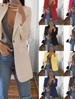 Best Women's Blazer Comfortable Breathable Pocket Fashion Casual Plain Office Street Casual Daily Wear Single Breasted Regular Turndown Regular Fit Long Sleeve Outerwear Black White Red Summer Spring Women Blazers & Suits