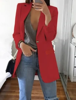 Best Women's Blazer Comfortable Breathable Pocket Fashion Casual Plain Office Street Casual Daily Wear Single Breasted Regular Turndown Regular Fit Long Sleeve Outerwear Black White Red Summer Spring Women Blazers & Suits