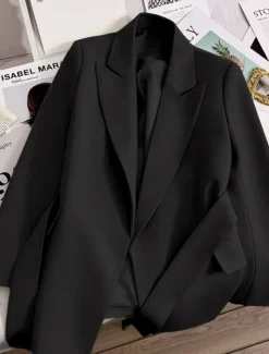 New Women's Blazer Comfortable Breathable Lace up Pocket Casual Plain Office Street Casual Daily Wear Open Front Regular Turndown Regular Fit Long Sleeve Outerwear Black Green Beige Summer Fall Women Blazers & Suits