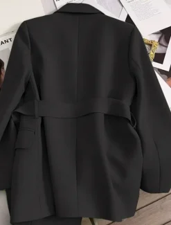 New Women's Blazer Comfortable Breathable Lace up Pocket Casual Plain Office Street Casual Daily Wear Open Front Regular Turndown Regular Fit Long Sleeve Outerwear Black Green Beige Summer Fall Women Blazers & Suits