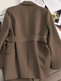 New Women's Blazer Comfortable Breathable Lace up Pocket Casual Plain Office Street Casual Daily Wear Open Front Regular Turndown Regular Fit Long Sleeve Outerwear Black Green Beige Summer Fall Women Blazers & Suits