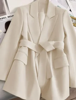 New Women's Blazer Comfortable Breathable Lace up Pocket Casual Plain Office Street Casual Daily Wear Open Front Regular Turndown Regular Fit Long Sleeve Outerwear Black Green Beige Summer Fall Women Blazers & Suits