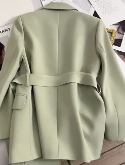 New Women's Blazer Comfortable Breathable Lace up Pocket Casual Plain Office Street Casual Daily Wear Open Front Regular Turndown Regular Fit Long Sleeve Outerwear Black Green Beige Summer Fall Women Blazers & Suits