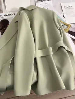 New Women's Blazer Comfortable Breathable Lace up Pocket Casual Plain Office Street Casual Daily Wear Open Front Regular Turndown Regular Fit Long Sleeve Outerwear Black Green Beige Summer Fall Women Blazers & Suits