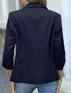 Online Women's Blazer Comfortable Breathable Pocket Casual Plain Office Street Casual Daily Wear Single Breasted Regular Turndown Regular Fit Long Sleeve Outerwear Black White Red Spring Fall Women Blazers & Suits