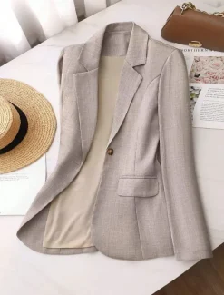 Best Women's Blazer Comfortable Buttons Elegant Vintage Fashion OL Style Plain Formal Office Work Casual Single Breasted Short Notch Lapel Regular Fit Long Sleeve Outerwear Spring Fall Women Blazers & Suits