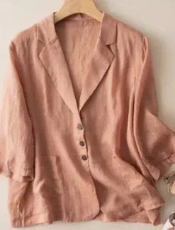 Sale Women's Blazer Comfortable Breathable Pocket Casual Plain Office Street Casual Daily Wear Single Breasted Regular Turndown Loose Fit 3/4 Length Sleeve Outerwear Black White Orange Summer Women Blazers & Suits