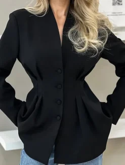 Best Women's Blazer Comfortable Ruched Patchwork Elegant Fashion Glamorous & Dramatic Lady Solid Color School Formal Office Party / Evening Single Breasted Regular V Neck Regular Fit Long Sleeve Outerwear Women Blazers & Suits