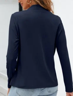 Outlet Women's Blazer Comfortable Breathable Pocket Casual Plain Office Street Casual Daily Wear Open Front Regular Stand Collar Regular Fit Long Sleeve Outerwear Navy White Blue Summer Spring Women Blazers & Suits