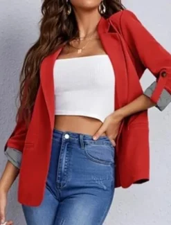 Sale Women's Blazer Comfortable Breathable Pocket Casual Plain Office Street Casual Daily Wear Single Breasted Regular Turndown Regular Fit Long Sleeve Outerwear Black Red Navy Blue Summer Spring Women Blazers & Suits