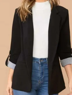 Sale Women's Blazer Comfortable Breathable Pocket Casual Plain Office Street Casual Daily Wear Single Breasted Regular Turndown Regular Fit Long Sleeve Outerwear Black Red Navy Blue Summer Spring Women Blazers & Suits