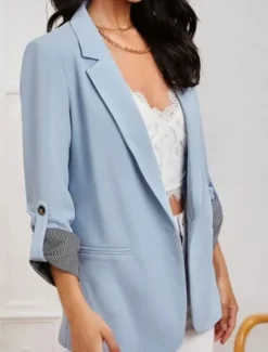 Sale Women's Blazer Comfortable Breathable Pocket Casual Plain Office Street Casual Daily Wear Single Breasted Regular Turndown Regular Fit Long Sleeve Outerwear Black Red Navy Blue Summer Spring Women Blazers & Suits