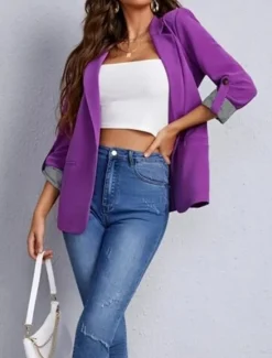Sale Women's Blazer Comfortable Breathable Pocket Casual Plain Office Street Casual Daily Wear Single Breasted Regular Turndown Regular Fit Long Sleeve Outerwear Black Red Navy Blue Summer Spring Women Blazers & Suits