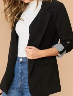 Sale Women's Blazer Comfortable Breathable Pocket Casual Plain Office Street Casual Daily Wear Single Breasted Regular Turndown Regular Fit Long Sleeve Outerwear Black Red Navy Blue Summer Spring Women Blazers & Suits
