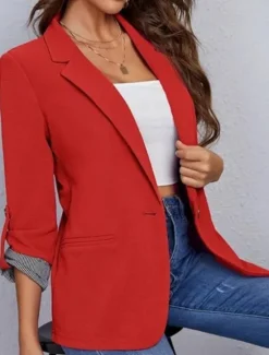 Sale Women's Blazer Comfortable Breathable Pocket Casual Plain Office Street Casual Daily Wear Single Breasted Regular Turndown Regular Fit Long Sleeve Outerwear Black Red Navy Blue Summer Spring Women Blazers & Suits