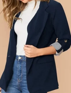 Sale Women's Blazer Comfortable Breathable Pocket Casual Plain Office Street Casual Daily Wear Single Breasted Regular Turndown Regular Fit Long Sleeve Outerwear Black Red Navy Blue Summer Spring Women Blazers & Suits
