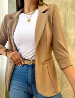 Women's Blazer Comfortable Breathable Pocket Casual Plain Office Street Casual Daily Wear Open Front Short Turndown Regular Fit Long Sleeve Outerwear Pink Blue Green Summer Fall Women Blazers & Suits