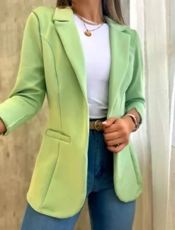 Women's Blazer Comfortable Breathable Pocket Casual Plain Office Street Casual Daily Wear Open Front Short Turndown Regular Fit Long Sleeve Outerwear Pink Blue Green Summer Fall Women Blazers & Suits