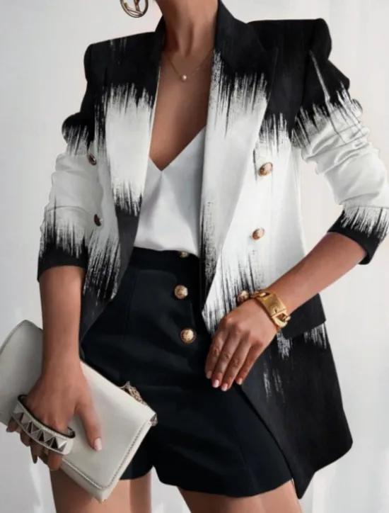 Discount Women's Blazer Comfortable Breathable Pocket Buttons Print Fashion Casual Butterfly Office Street Casual Daily Wear Double Breasted Regular Turndown Regular Fit Long Sleeve Outerwear Black White Blue Women Blazers & Suits