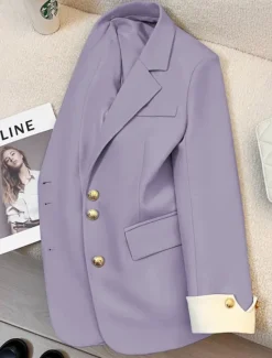 Outlet Women's Blazer Comfortable Breathable Pocket Casual Plain Office Street Casual Daily Wear Single Breasted Regular Turndown Regular Fit Long Sleeve Outerwear Black Blue Purple Summer Spring Women Blazers & Suits
