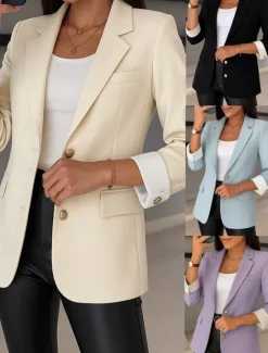Outlet Women's Blazer Comfortable Breathable Pocket Casual Plain Office Street Casual Daily Wear Single Breasted Regular Turndown Regular Fit Long Sleeve Outerwear Black Blue Purple Summer Spring Women Blazers & Suits