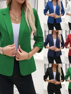 New Women's Blazer Comfortable Breathable Pocket Buttons Casual Plain Office Street Casual Daily Wear Single Breasted Regular Turndown Regular Fit Long Sleeve Outerwear Black White Navy Blue Summer Spring Women Blazers & Suits