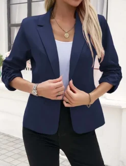 New Women's Blazer Comfortable Breathable Pocket Buttons Casual Plain Office Street Casual Daily Wear Single Breasted Regular Turndown Regular Fit Long Sleeve Outerwear Black White Navy Blue Summer Spring Women Blazers & Suits