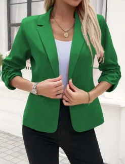New Women's Blazer Comfortable Breathable Pocket Buttons Casual Plain Office Street Casual Daily Wear Single Breasted Regular Turndown Regular Fit Long Sleeve Outerwear Black White Navy Blue Summer Spring Women Blazers & Suits