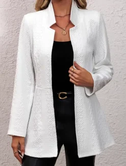 Outlet Women's Blazer Comfortable Ruffle Patchwork Elegant Vintage Fashion OL Style Solid Color School Formal Vacation Office Open Front Long Notch Lapel Regular Fit Long Sleeve Outerwear Spring Fall Women Blazers & Suits