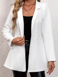 Outlet Women's Blazer Comfortable Ruffle Patchwork Elegant Vintage Fashion OL Style Solid Color School Formal Vacation Office Open Front Long Notch Lapel Regular Fit Long Sleeve Outerwear Spring Fall Women Blazers & Suits