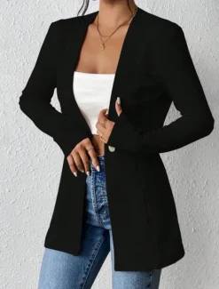 Outlet Women's Blazer Comfortable Breathable Buttons OL Style Casual Plain Office Street Casual Daily Wear Single Breasted Regular V Neck Regular Fit Long Sleeve Outerwear Black White Red Spring Fall Women Blazers & Suits