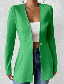 Outlet Women's Blazer Comfortable Breathable Buttons OL Style Casual Plain Office Street Casual Daily Wear Single Breasted Regular V Neck Regular Fit Long Sleeve Outerwear Black White Red Spring Fall Women Blazers & Suits