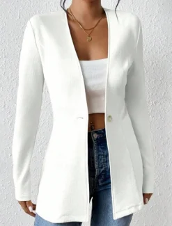 Outlet Women's Blazer Comfortable Breathable Buttons OL Style Casual Plain Office Street Casual Daily Wear Single Breasted Regular V Neck Regular Fit Long Sleeve Outerwear Black White Red Spring Fall Women Blazers & Suits