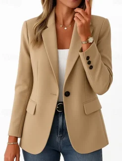 Clearance Women's Blazer Comfortable Breathable Pocket Casual Plain Office Street Casual Daily Wear Single Breasted Regular Turndown Regular Fit Long Sleeve Outerwear Black Pink Khaki Summer Spring Women Blazers & Suits