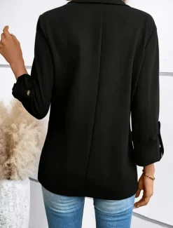 Online Women's Blazer Comfortable Breathable Pocket Fashion Casual Plain Office Street Casual Daily Wear Single Breasted Regular Turndown Regular Fit Long Sleeve Outerwear Black White Wine Summer Winter Women Blazers & Suits