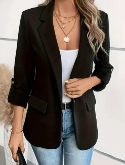 Online Women's Blazer Comfortable Breathable Pocket Fashion Casual Plain Office Street Casual Daily Wear Single Breasted Regular Turndown Regular Fit Long Sleeve Outerwear Black White Wine Summer Winter Women Blazers & Suits