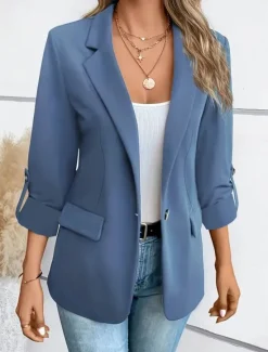 Online Women's Blazer Comfortable Breathable Pocket Fashion Casual Plain Office Street Casual Daily Wear Single Breasted Regular Turndown Regular Fit Long Sleeve Outerwear Black White Wine Summer Winter Women Blazers & Suits