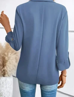 Online Women's Blazer Comfortable Breathable Pocket Fashion Casual Plain Office Street Casual Daily Wear Single Breasted Regular Turndown Regular Fit Long Sleeve Outerwear Black White Wine Summer Winter Women Blazers & Suits