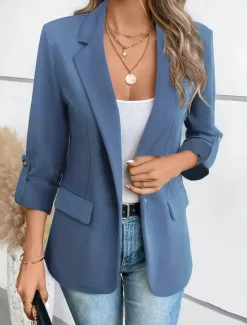 Online Women's Blazer Comfortable Breathable Pocket Fashion Casual Plain Office Street Casual Daily Wear Single Breasted Regular Turndown Regular Fit Long Sleeve Outerwear Black White Wine Summer Winter Women Blazers & Suits