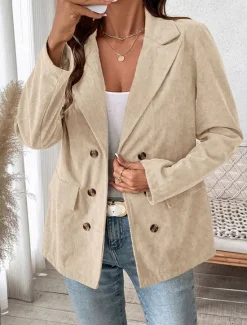 Outlet Women's Blazer Comfortable Buttons Elegant Vintage OL Style Clean Fit Plain School Formal Work Casual Double Breasted Short Peaked Lapel Regular Fit Long Sleeve Outerwear Coffee brown Apricot Spring Women Blazers & Suits