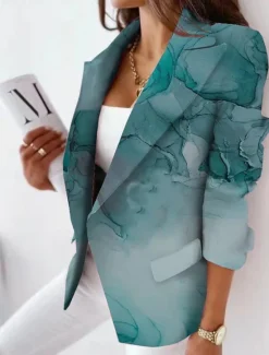Sale Women's Blazer Comfortable Breathable Print Casual Color Gradient Office Street Casual Daily Wear Open Front Regular Turndown Regular Fit Long Sleeve Outerwear Pink Navy Blue Blue Spring Fall Women Blazers & Suits