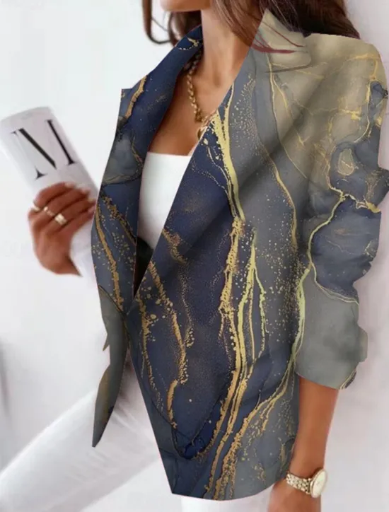 Sale Women's Blazer Comfortable Breathable Print Casual Color Gradient Office Street Casual Daily Wear Open Front Regular Turndown Regular Fit Long Sleeve Outerwear Pink Navy Blue Blue Spring Fall Women Blazers & Suits