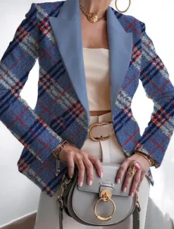 Outlet Women's Blazer Comfortable Breathable Print Casual Geometric Office Street Casual Daily Wear Open Front Regular Notch Lapel Regular Fit Long Sleeve Outerwear White Pink Blue Spring Fall Women Blazers & Suits