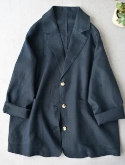 Best Women's Blazer Comfortable Breathable Pocket Buttons Casual Plain Office Street Casual Daily Wear Single Breasted Regular Turndown Loose Fit Long Sleeve Outerwear Navy Beige Summer Fall Women Shirts|Blazers & Suits