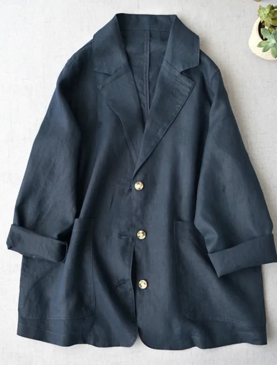 Best Women's Blazer Comfortable Breathable Pocket Buttons Casual Plain Office Street Casual Daily Wear Single Breasted Regular Turndown Loose Fit Long Sleeve Outerwear Navy Beige Summer Fall Women Shirts|Blazers & Suits